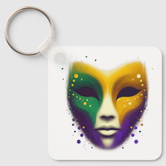 Porte-clés Masque de Mardi Gras jaune violet vert (Recto)