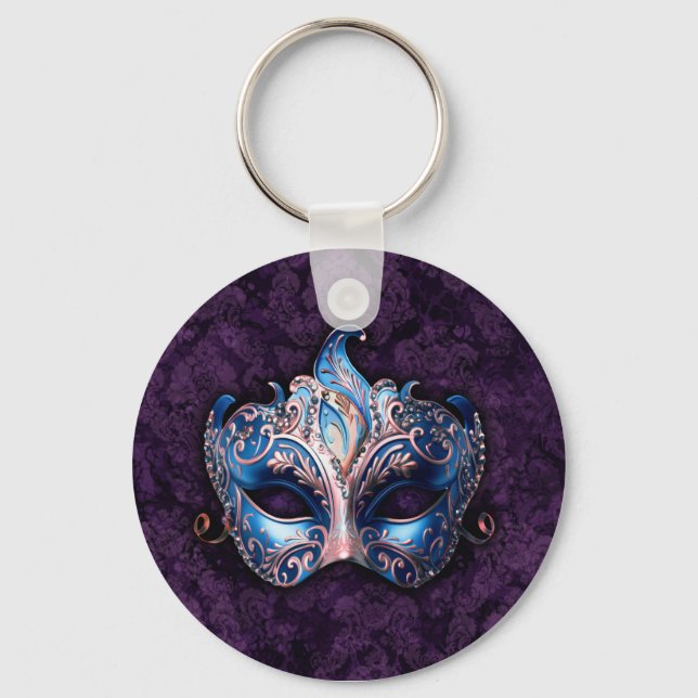 Porte-clés Masque de masquerade bleu élégant (Recto)
