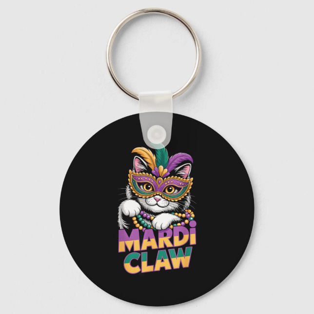 Porte-clés Masque de masquerade chaton Mardi Claw Violet Vert (Recto)