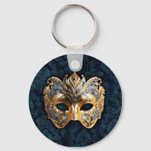 Porte-clés Masque de masquerade orné d'or et d'argent