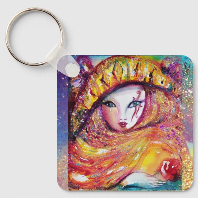 PORTE-CLÉS MASQUÉRADE VÉNÉTIENNE - MASQUE EN JAUNE (Recto)