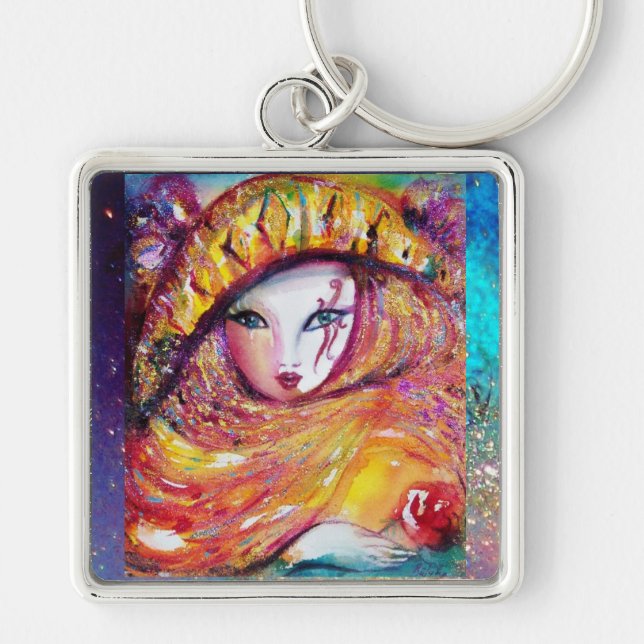 PORTE-CLÉS MASQUÉRADE VÉNÉTIENNE - MASQUE EN JAUNE (Devant)