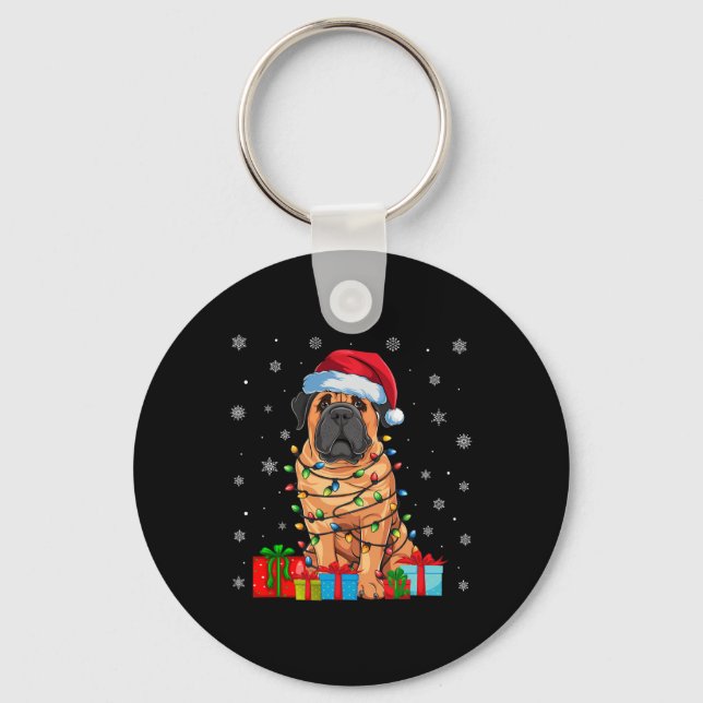 Porte-clés Mastiff Chien moche Noël illumine Santa Hat Mastif (Recto)