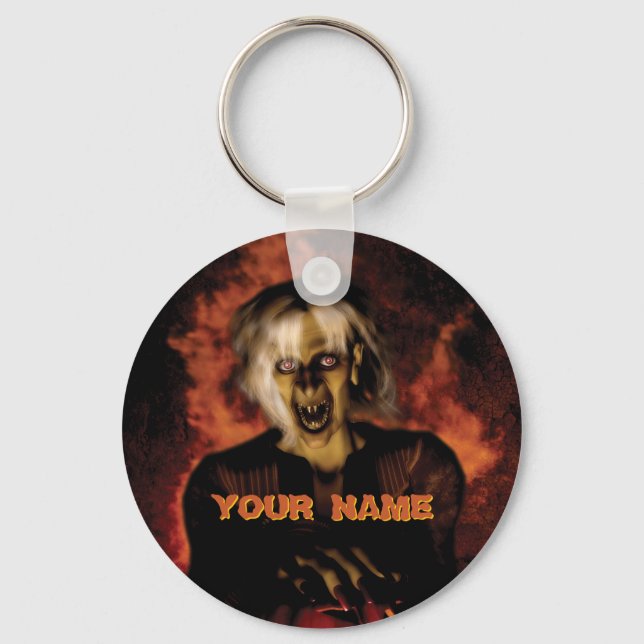 Porte-clés Mauvaise sorcière avec citrouille. Halloween (Recto)