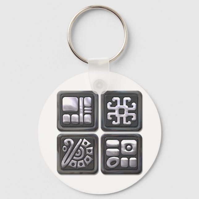 Porte-clés Maya Glyphs noir et argent (Recto)