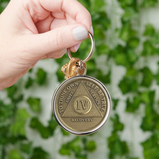 Porte-clés Médaille de Sobriété 4 Ans de Parcours de Guérison (Main)