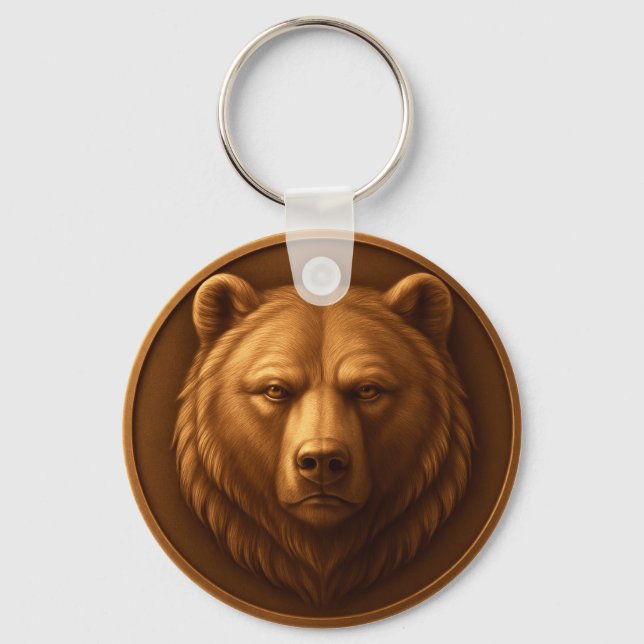 Porte-clés Médaillon Tête d'Ours Majestueux 3D (Recto)