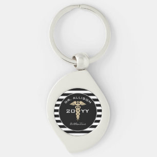 Porte-clés Médecin Médicale Caduceus Black Gold Personnalis