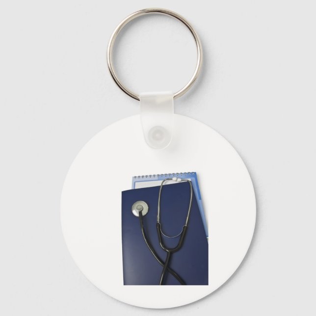 Porte-clés medical stethoscope on blue folder (Recto)