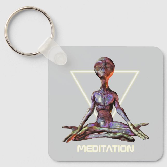 Porte-clés Méditation. Alien en pose tranquille (Recto)
