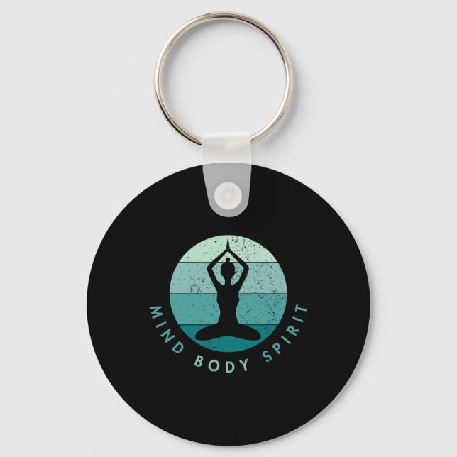 Porte-clés Méditation Yoga - Âme Corps Esprit - Bleu Foncé  (Recto)