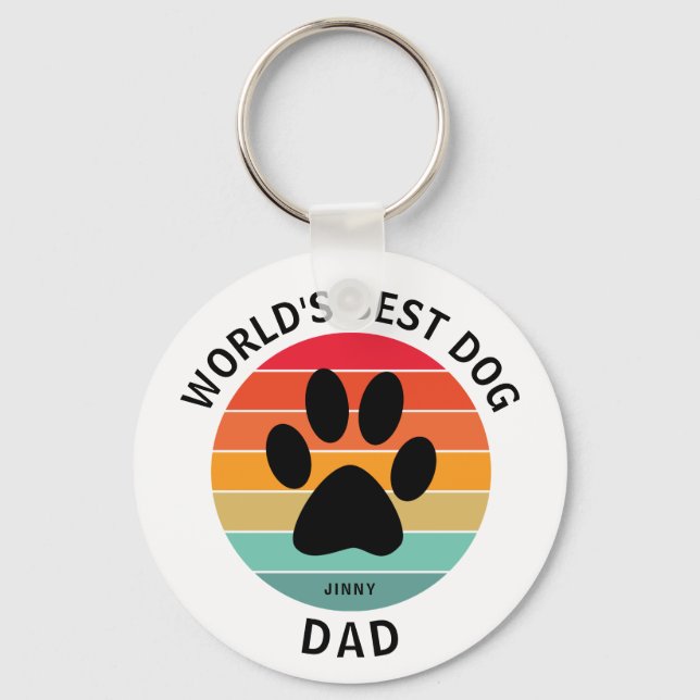Porte-clés Meilleur Chien Papa Pawprint Retro Sunset Custom (Recto)