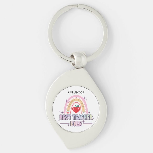 Porte-clés Meilleur Enseignant Jamais Typographie Arc-en-ciel (Devant)