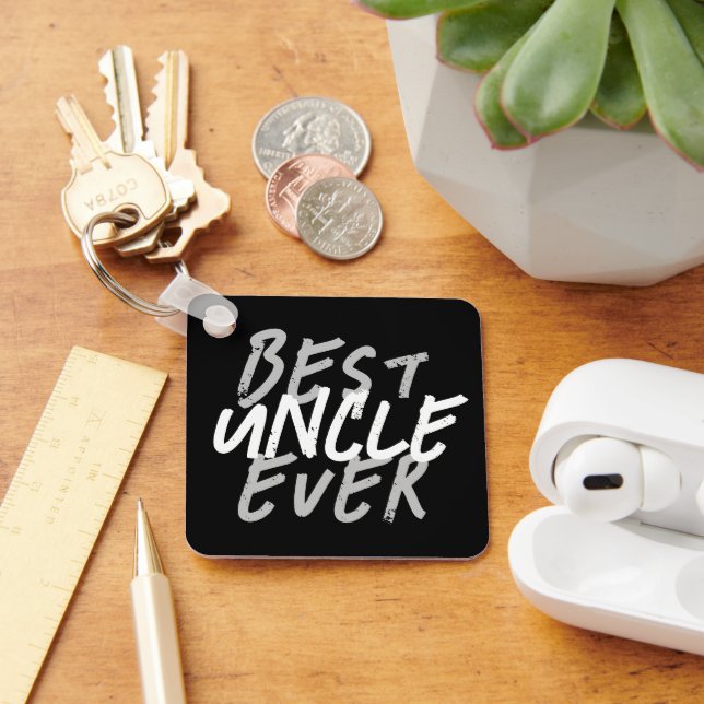 Porte-clés Meilleur Oncle Moderne Blanc et Gris Grunge (Bureau)