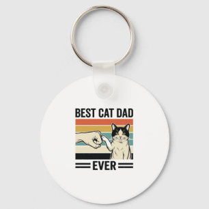 Porte-clés Meilleur Papa Chat Rétro Chemise Fist Bump Chat_1