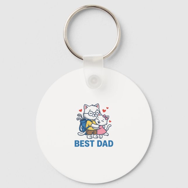 Porte-clés Meilleur Papa Golf Chat Câlin Mignon Design Vector (Recto)