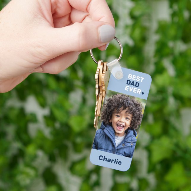 Porte-clés Meilleur papa jamais coeur bleu fête des pères 2 p (main)