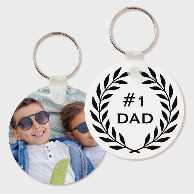 Porte-clés Meilleur papa Laurel Wreath Photo personnalisée No (Créateur téléchargé)