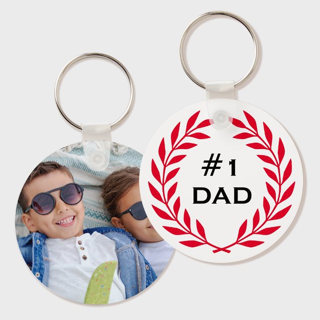 Porte-clés Meilleur papa Laurel Wreath Photo personnalisée Ro (Créateur téléchargé)