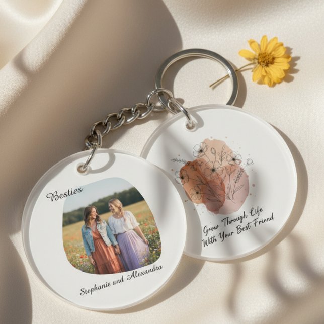 Porte-clés Meilleure Amie - Art floral abstrait (Best friend personalized photo keychain)