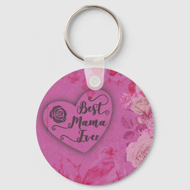Porte-clés Meilleure Mama jamais rose Roses et fleurs florale (Recto)