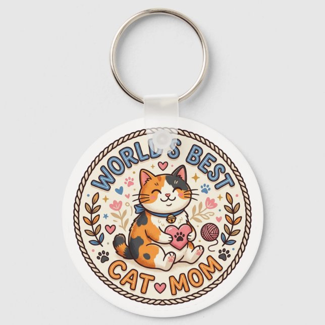 Porte-clés Meilleure Maman de Chat du Monde Mignonne (Recto)