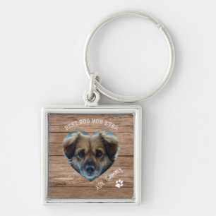 Porte-clés Meilleure maman de chien Rustique Photo & Empreint