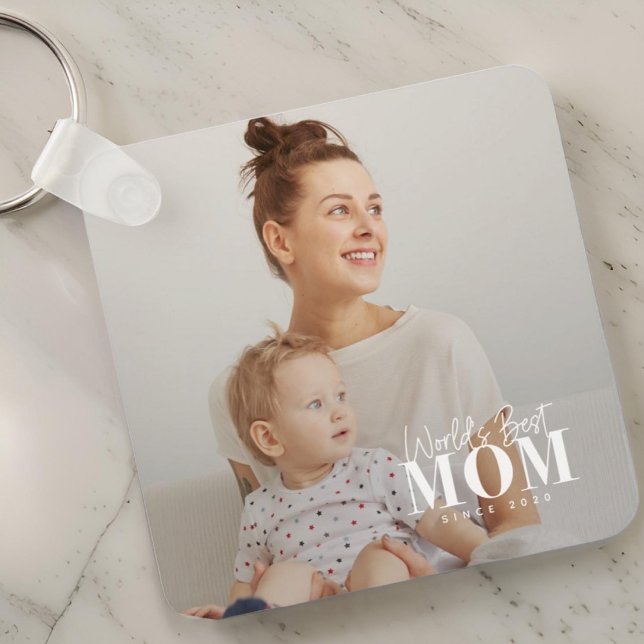 Porte-clés Meilleure maman du monde depuis 20XX Photo moderne (Créateur téléchargé)