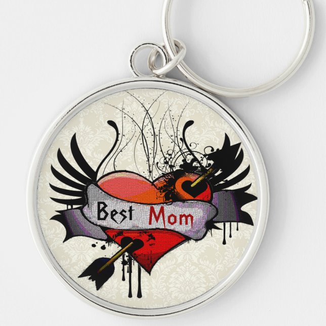 Porte-clés Meilleure maman Grunge Heart Keychain (Devant)