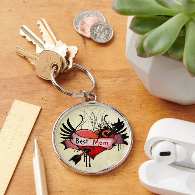 Porte-clés Meilleure maman Grunge Heart Keychain (Bureau)