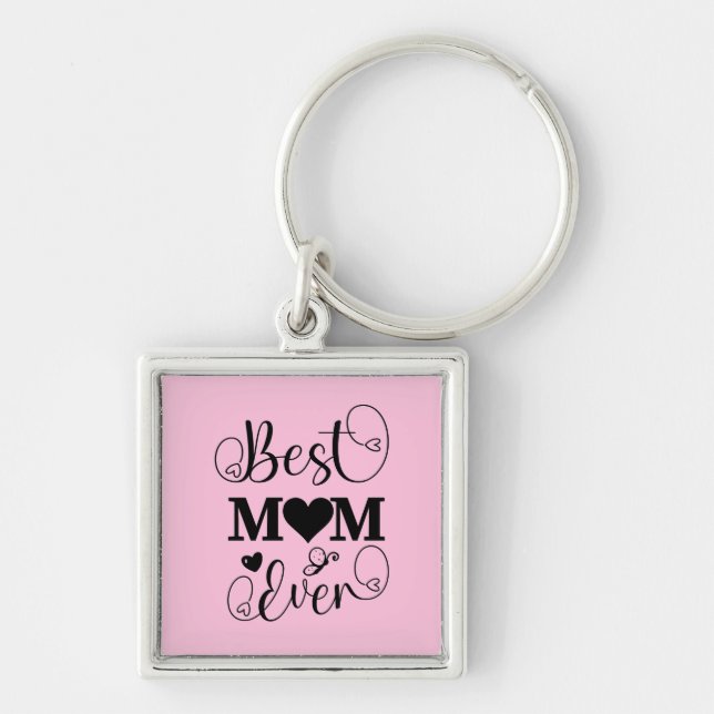 Porte-clés Meilleure maman jamais typographie Script sur rose (Devant)