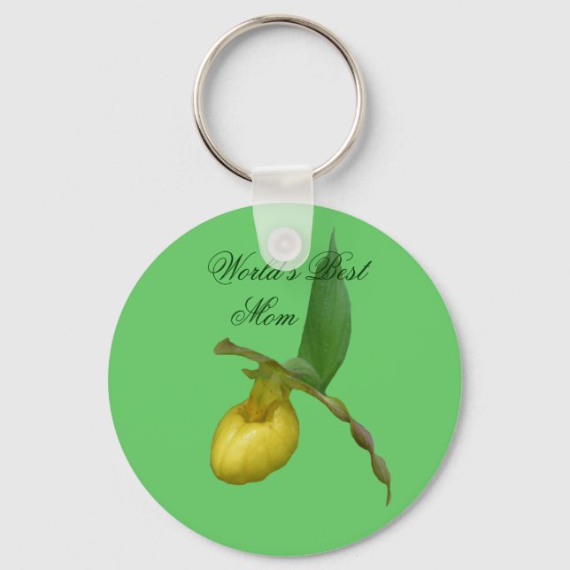 Porte-clés Meilleure maman Jaune Lady Slipper Flower Photo Po (Recto)