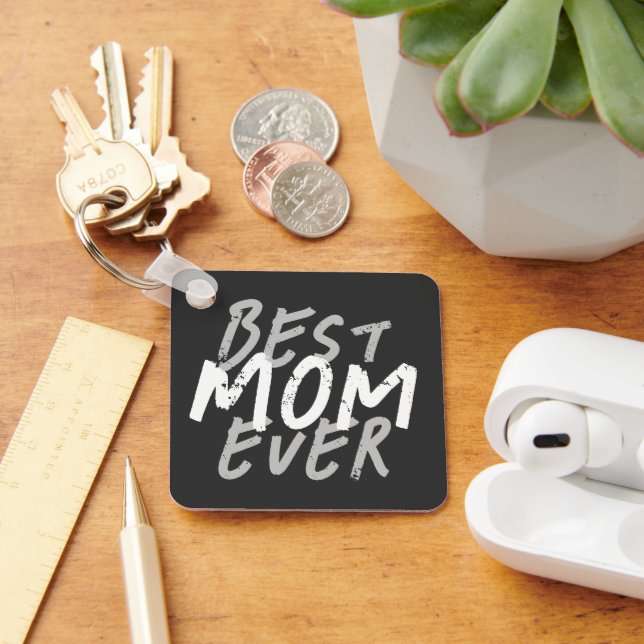 Porte-clés Meilleure Maman Moderne Grunge Blanc et Gris (Bureau)