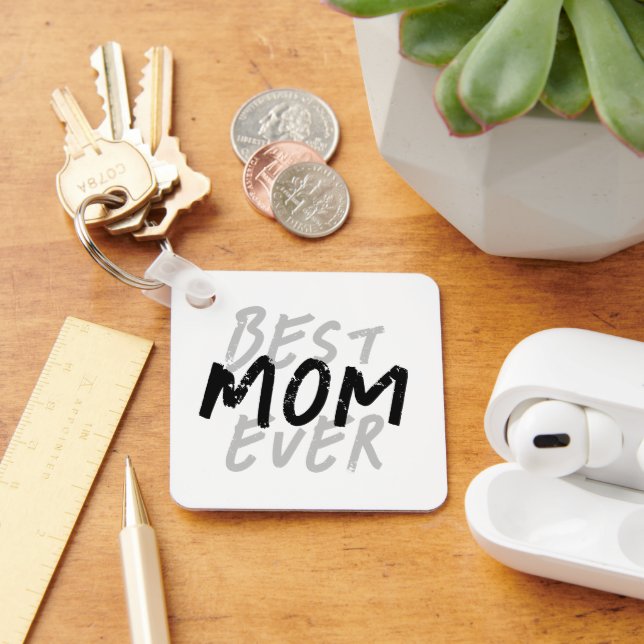 Porte-clés Meilleure Maman Moderne Grunge Noir et Gris (Bureau)