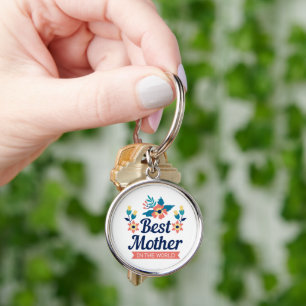 Porte-clés Meilleure mère dans le monde, bleu marine floral