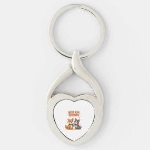 Porte-clés Meilleurs amis en pelage vintage mignon chat et ch