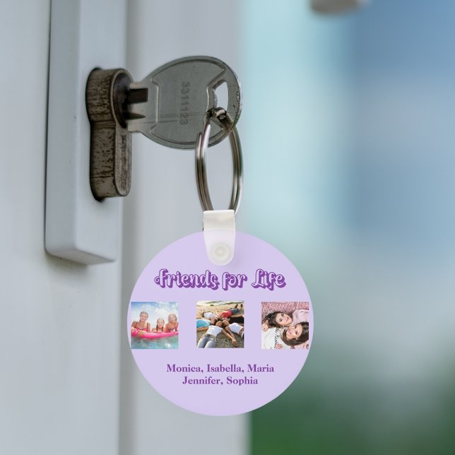 Porte-clés Meilleurs amis violet violet script photos noms (Créateur téléchargé)