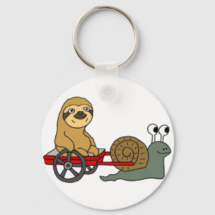 Porte-clés Mélange escargot tirant Sloth en Wagon rouge