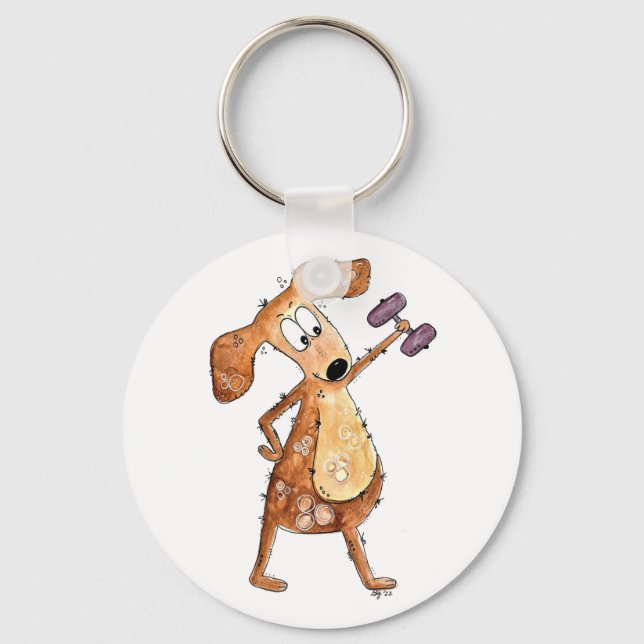 Porte-clés Mélange Whimsical Brown Chien Poids de levage (Recto)