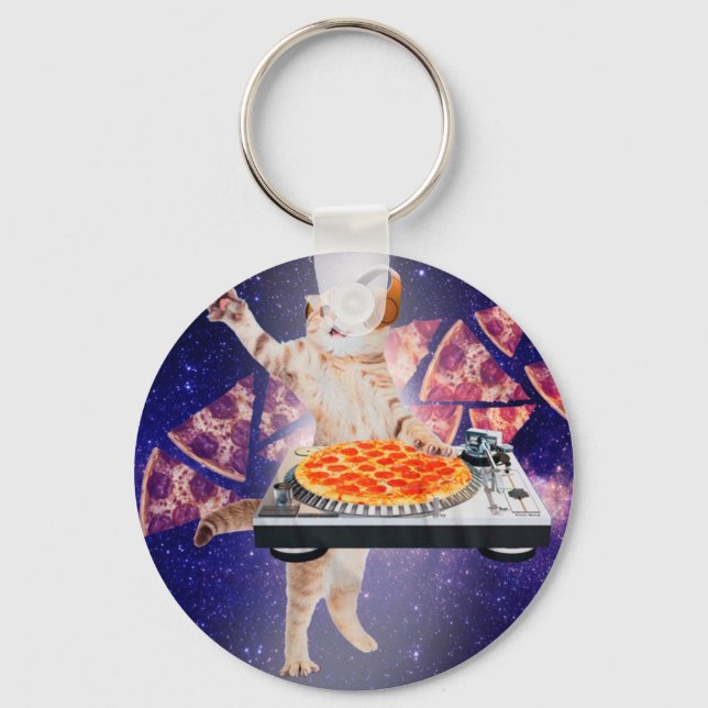 Porte-clés Mélangeur de Tourne-disque de chat DJ (Recto)
