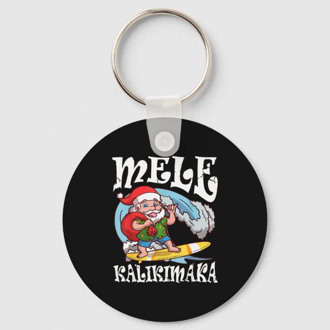 Porte-clés Mele Kalikimaka Santa Surfing Hawaii Christmas  (Recto)