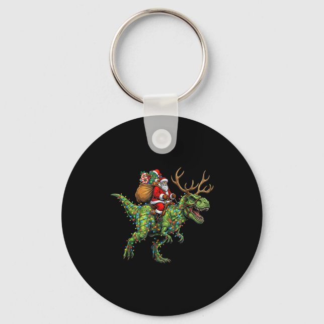 Porte-clés Meme 67 Christmas Santa Riding Dinosaur T Rex Boys (Recto)