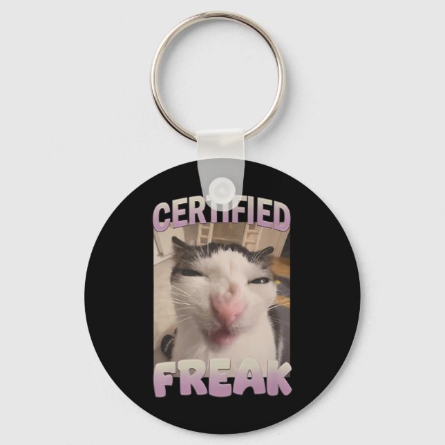 Porte-clés Mème de chat Freak Certifié Mèmes Offensifs Funn (Recto)