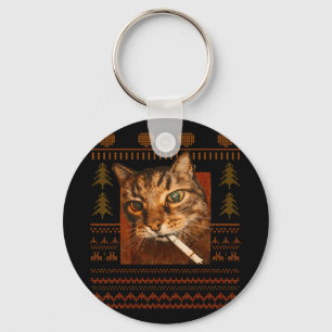 Porte-clés Mème de chat qui fume drôle de Noël laid pour homm