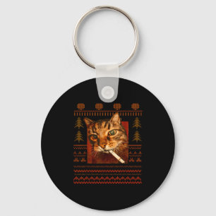 Porte-clés Mème de chat qui fume drôle Noël laid pour hommes 