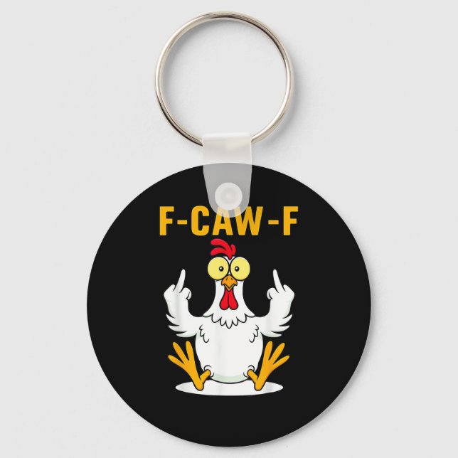 Porte-clés Meme de coq de citation F-Caw-F (Recto)