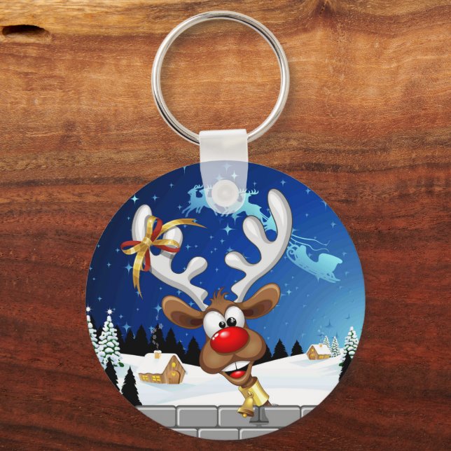 Porte-clés Mème de Noël drôle de renne qui regarde par-dessus (Recto)