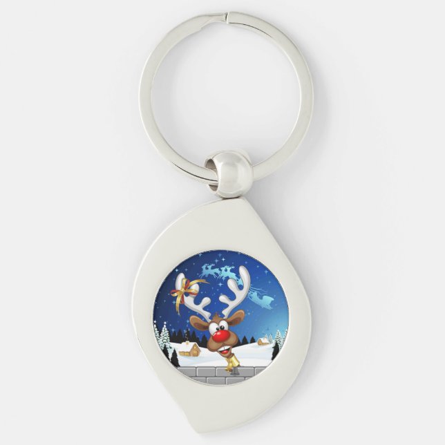 Porte-clés Mème de Noël drôle de renne qui regarde par-dessus (Devant)