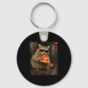 Porte-clés Mème de raton laveur mangeant de la pizza drôle po