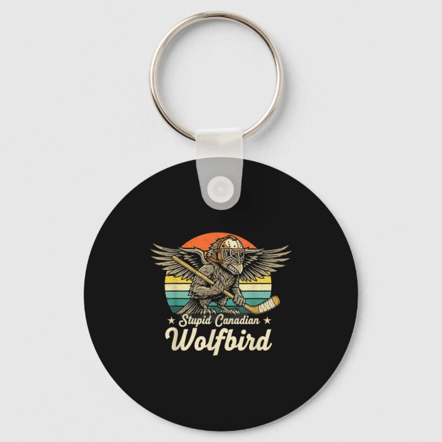 Porte-clés Mème drôle de fou canadien oiseau loup stupide vin (Recto)